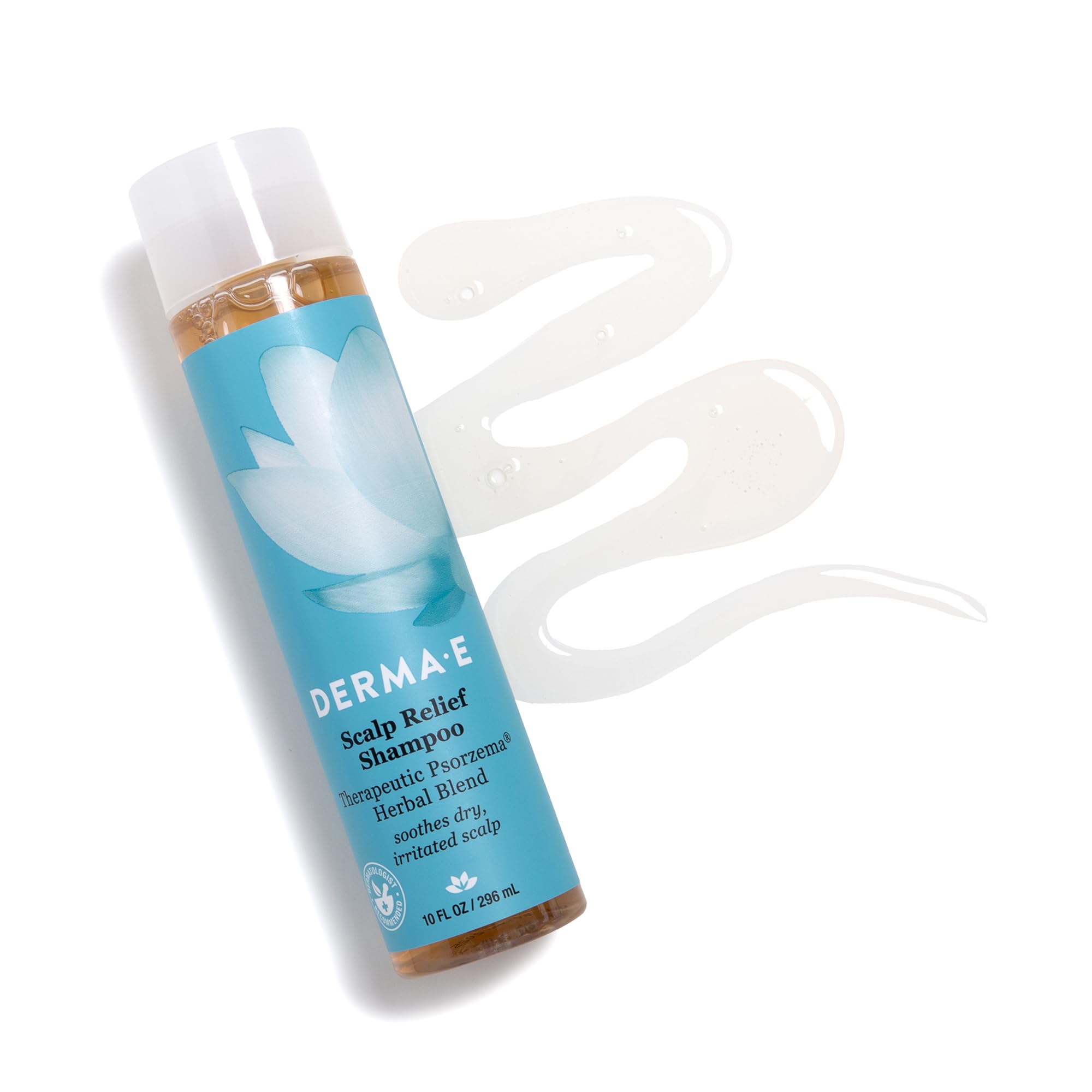 Derma E Scalp Relief Shampoo bottle with tea tree oil graphic.
