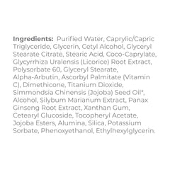 Derma E Skin Brightening Cream ingredients list featuring licorice and alpha-arbutin