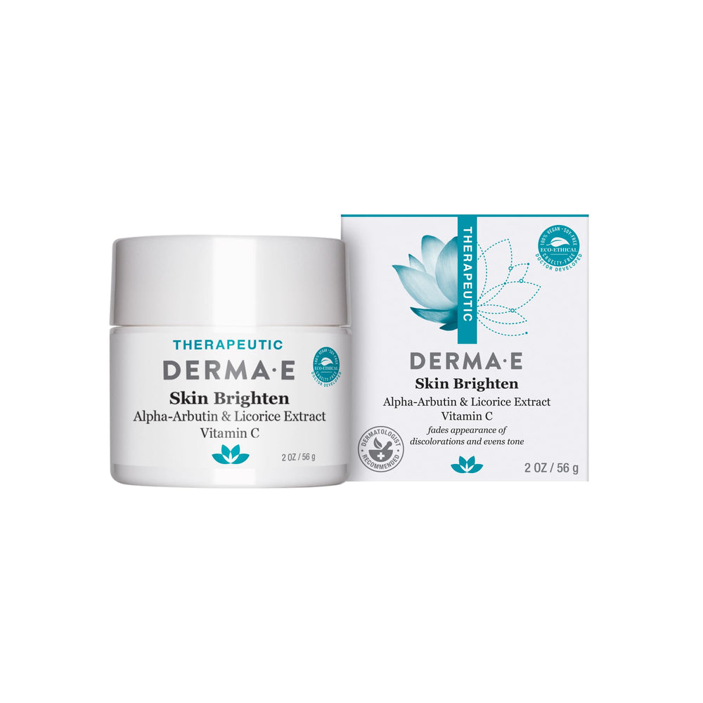 Derma E Skin Brightening Cream tube closeup promoting even skin tone