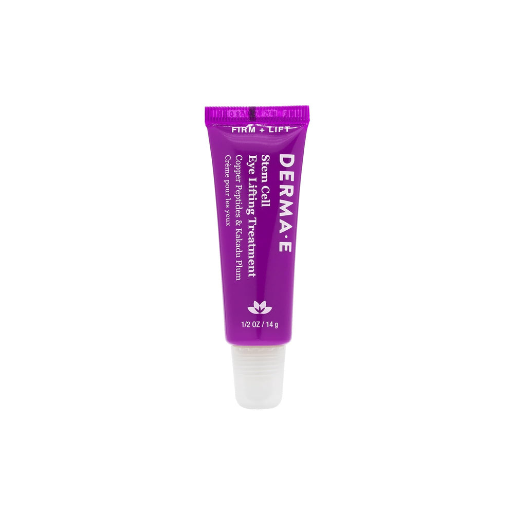Derma E Stem Cell Lifting Eye Treatment tube closeup highlighting hydrating, revitalizing eye care.