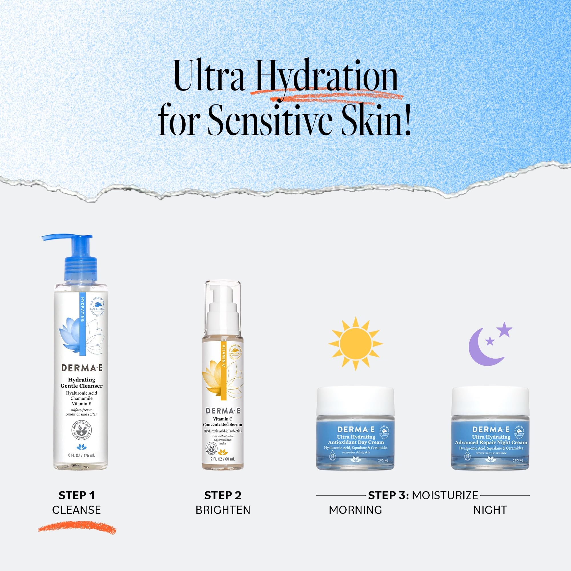 Derma E Sulfate-Free Cleanser Bottle demonstrating a gentle, non-drying formula