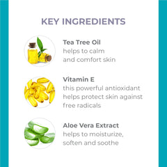 Close-up of Derma E label highlighting tea tree and vitamin E