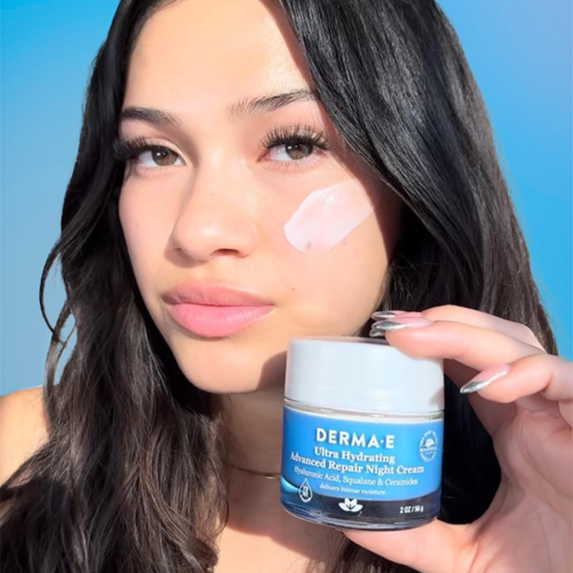 Derma E Ultra Hydrating Night Cream jar closeup highlighting silky texture for overnight hydration