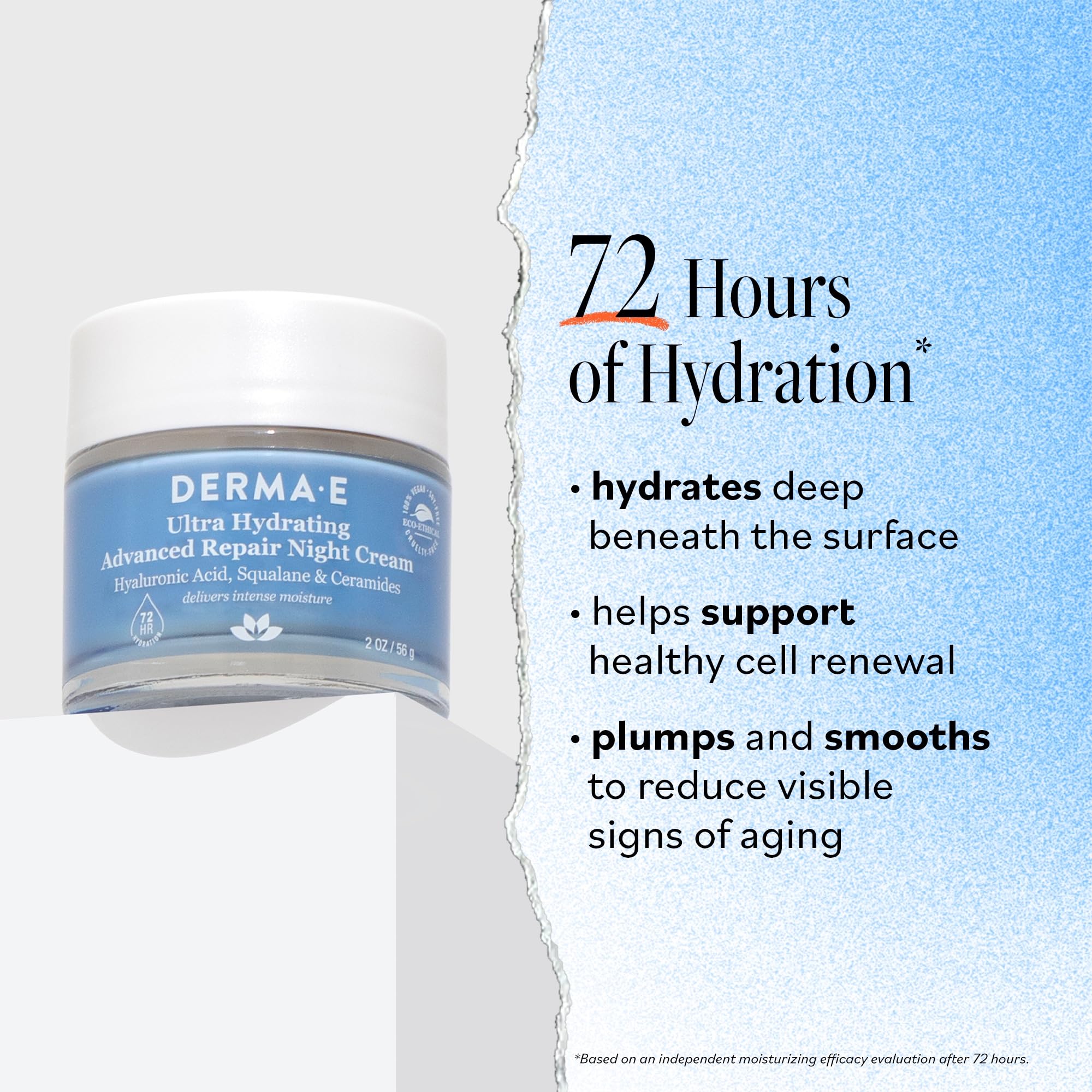 Derma E Ultra Hydrating Night Cream texture dispense indicates easy nightly application for nourished skin