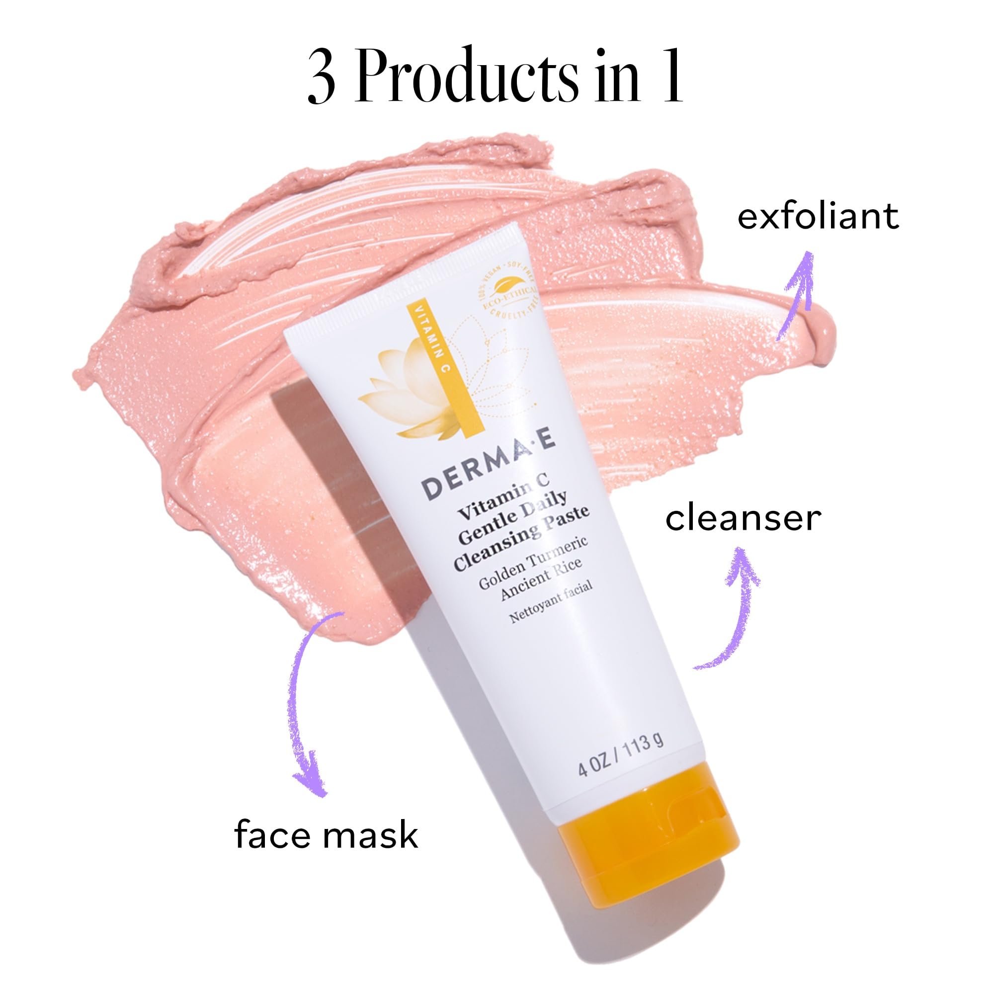 Derma E cleansing paste final look suggests brighter, even tone after use.