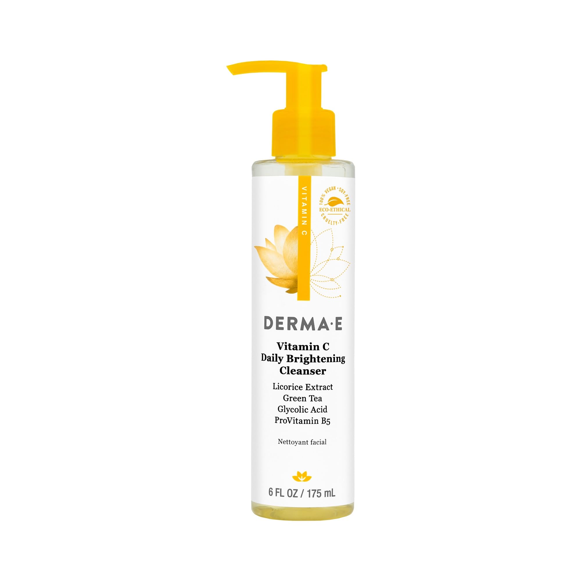 Derma E Vitamin C Daily Brightening Cleanser bottle with pump for bright, even-looking skin