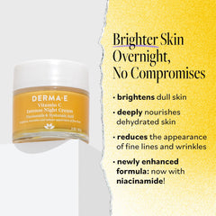 Derma E Vitamin C Night Cream bottle closeup shows creamy texture and antioxidant-rich formula.