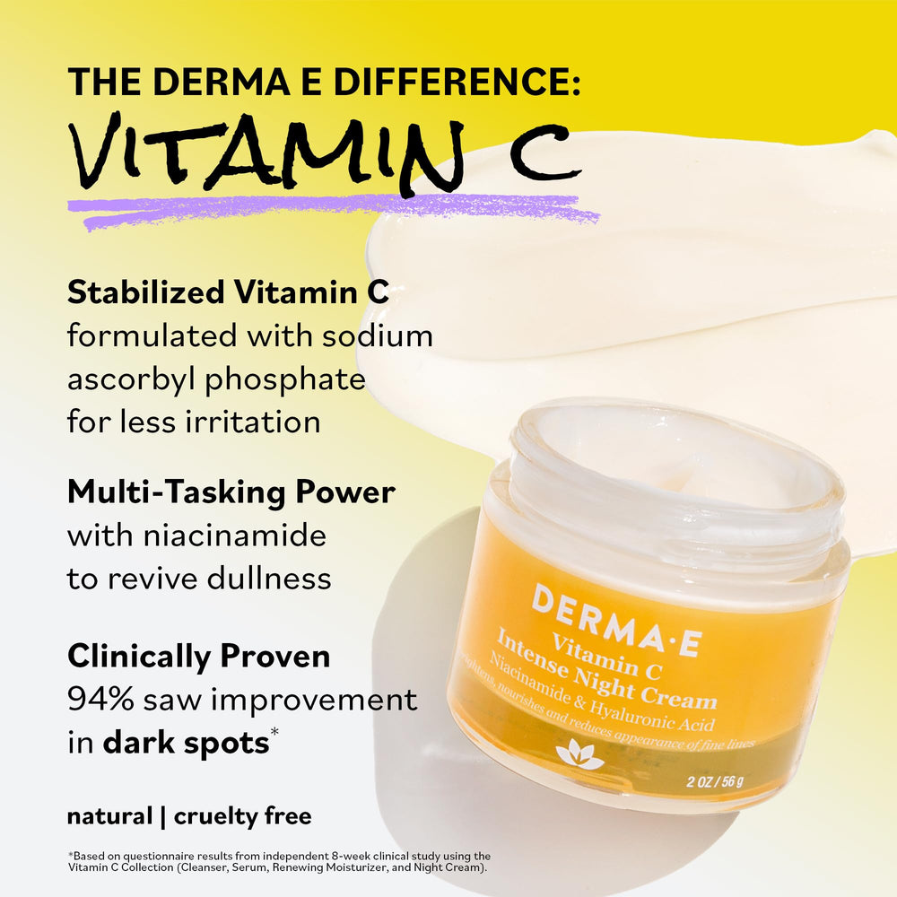 Derma E Vitamin C Night Cream enriched with niacinamide for even-toned appearance.