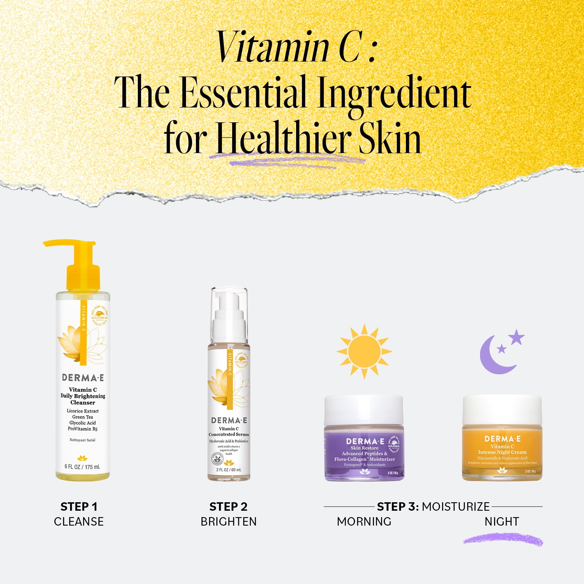Derma E Vitamin C Night Cream with probiotics helps support skin resilience against environmental stress.