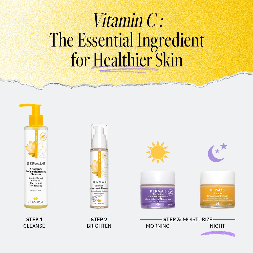 Derma E Vitamin C Night Cream with probiotics helps support skin resilience against environmental stress.