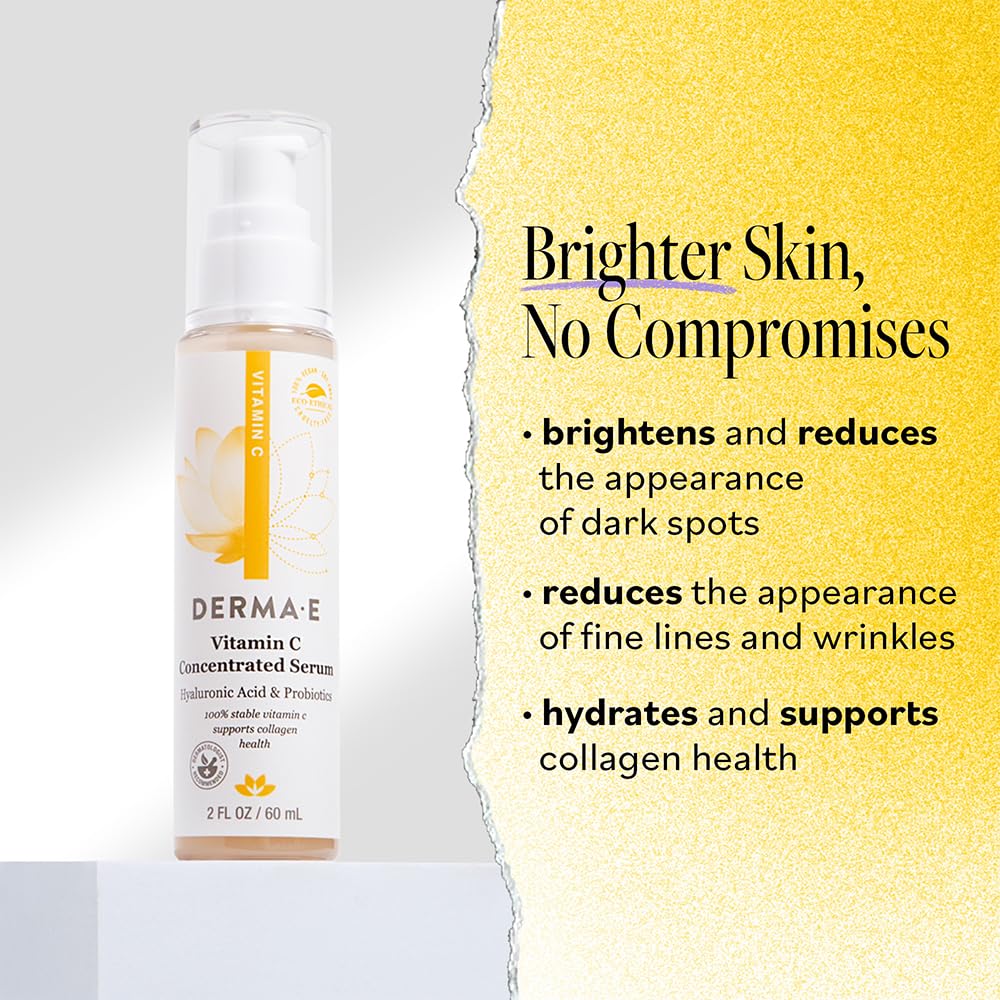 Derma E Vitamin C Serum dropper highlighting hydrating hyaluronic acid benefit