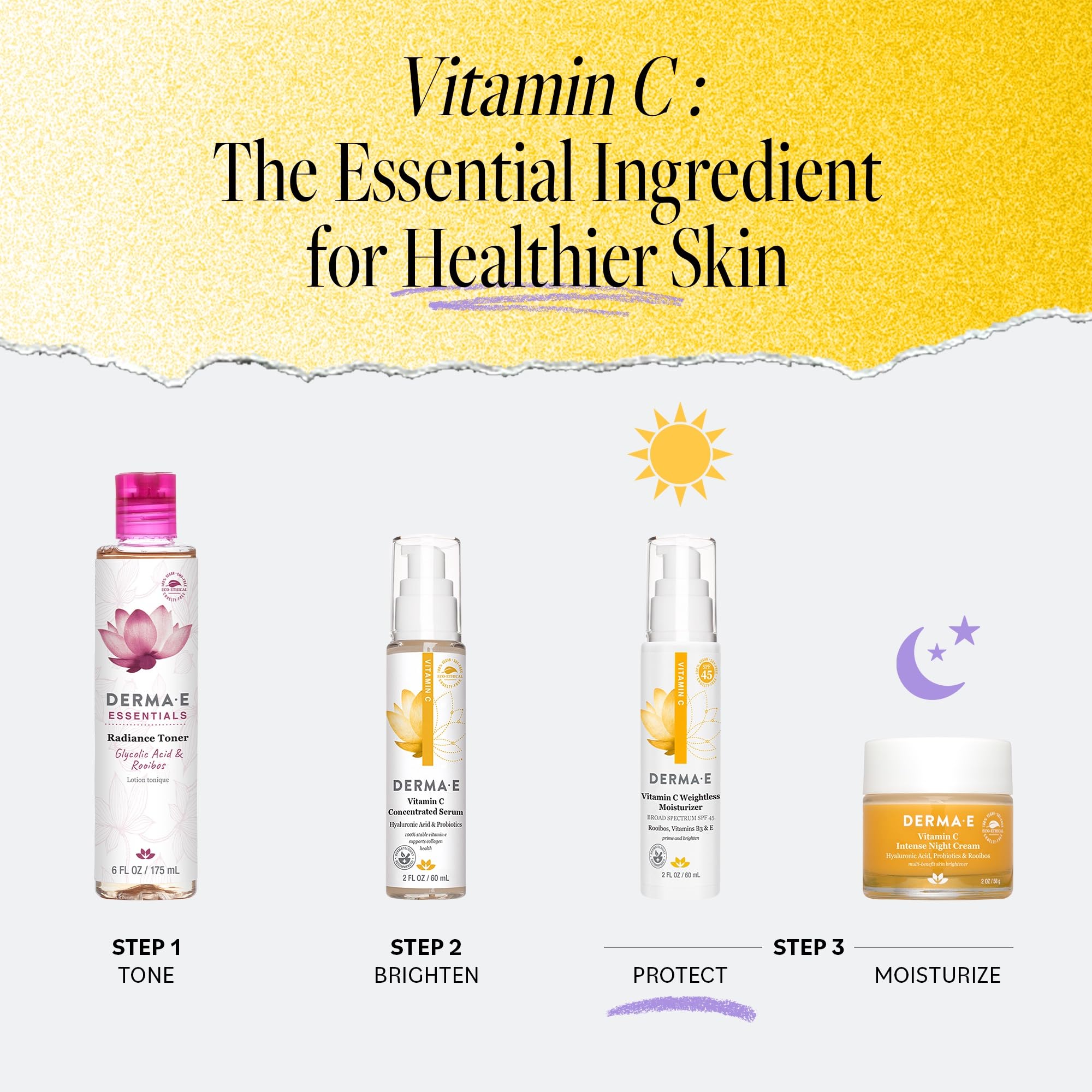 Derma E Vitamin C Weightless Moisturizer SPF 45 recyclable packaging supports sustainable skincare.