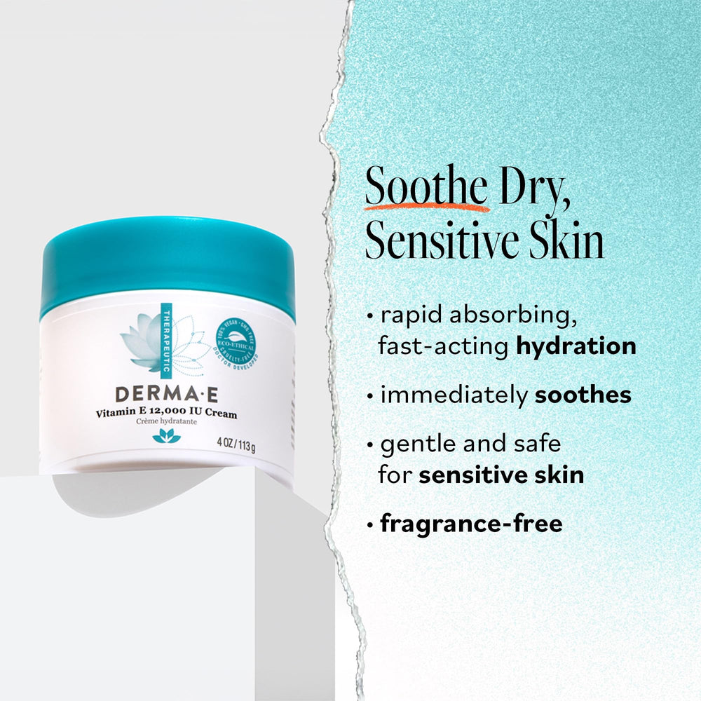Derma E Vitamin E 12,000 IU Cream texture swatch highlighting lightweight formula.