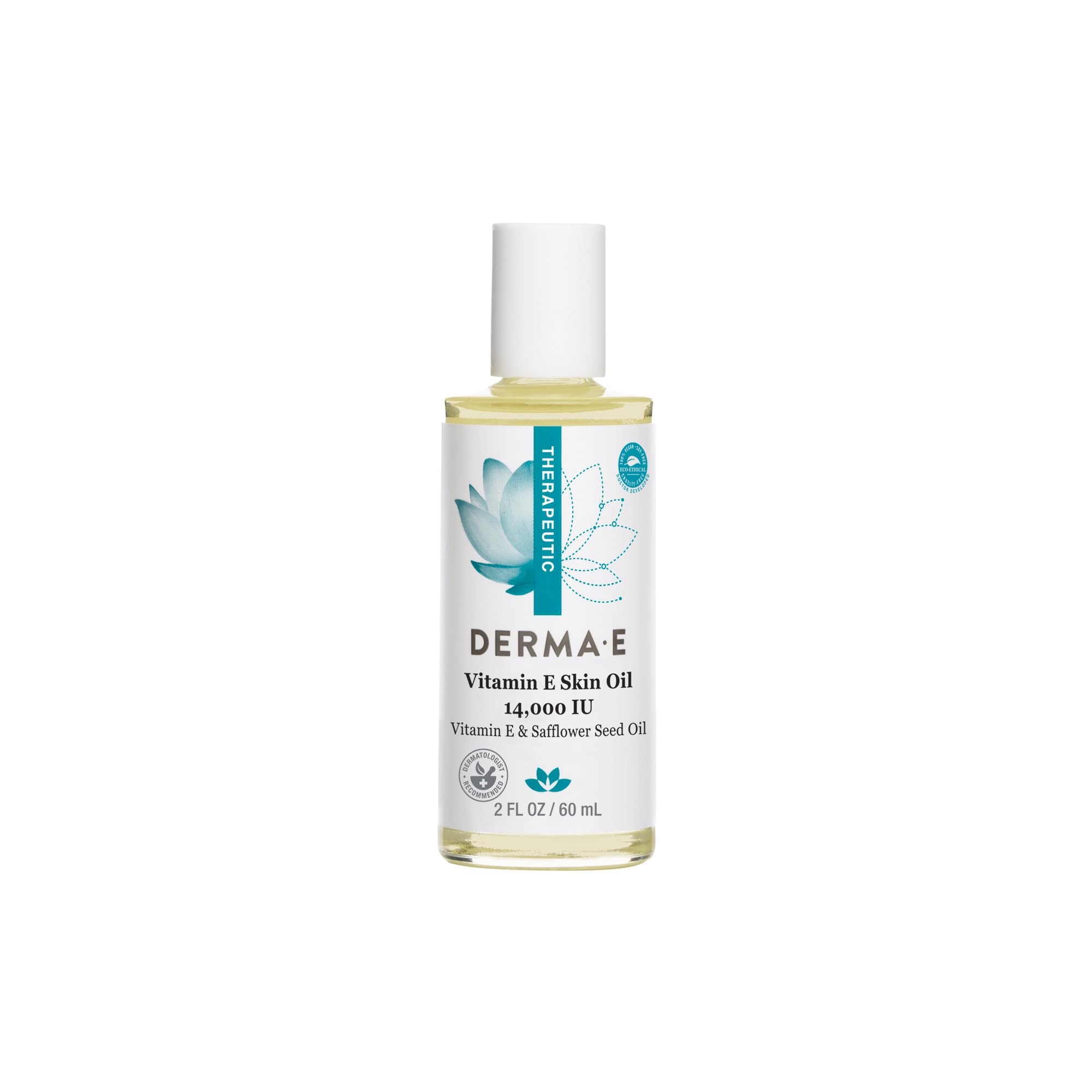 Derma E Vitamin E Skin Oil bottle closeup shows hydration for dry skin.