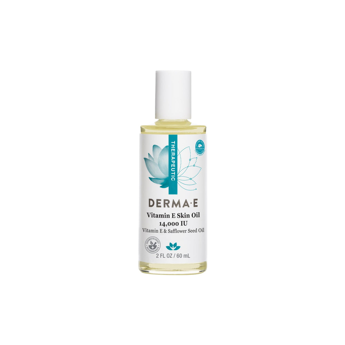 Derma E Vitamin E Skin Oil bottle closeup shows hydration for dry skin.