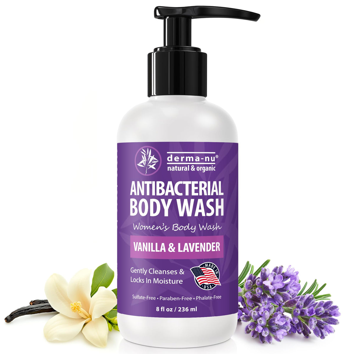 Derma-Nu Tea Tree Body Wash bottle delivers a refreshing daily cleanse for refreshed skin.
