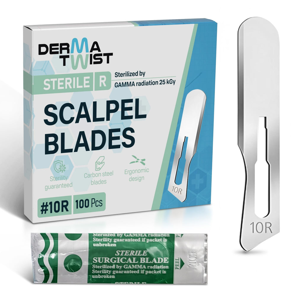 DermaTwist 10R blade packaging shows sterile single-use blades for safe exfoliation.