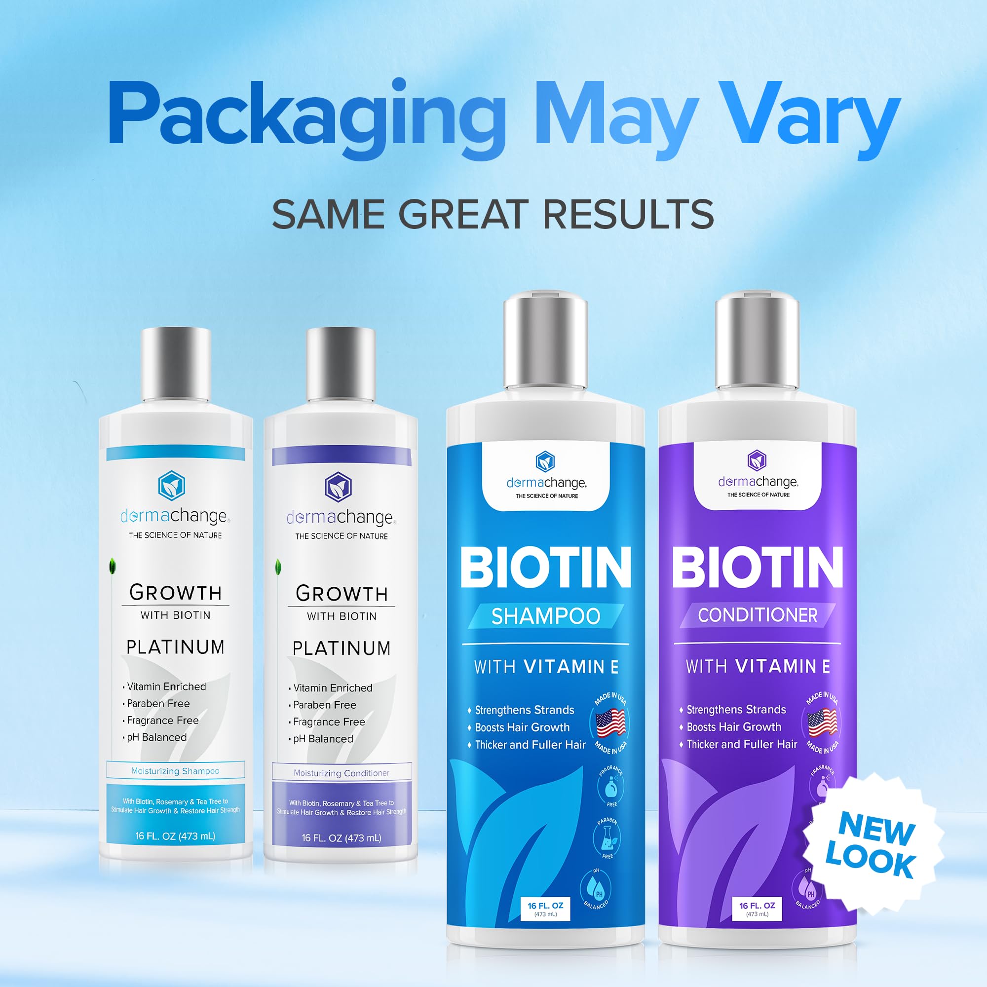 DermaChange Biotin Conditioner bottle pour for hydrated hair.