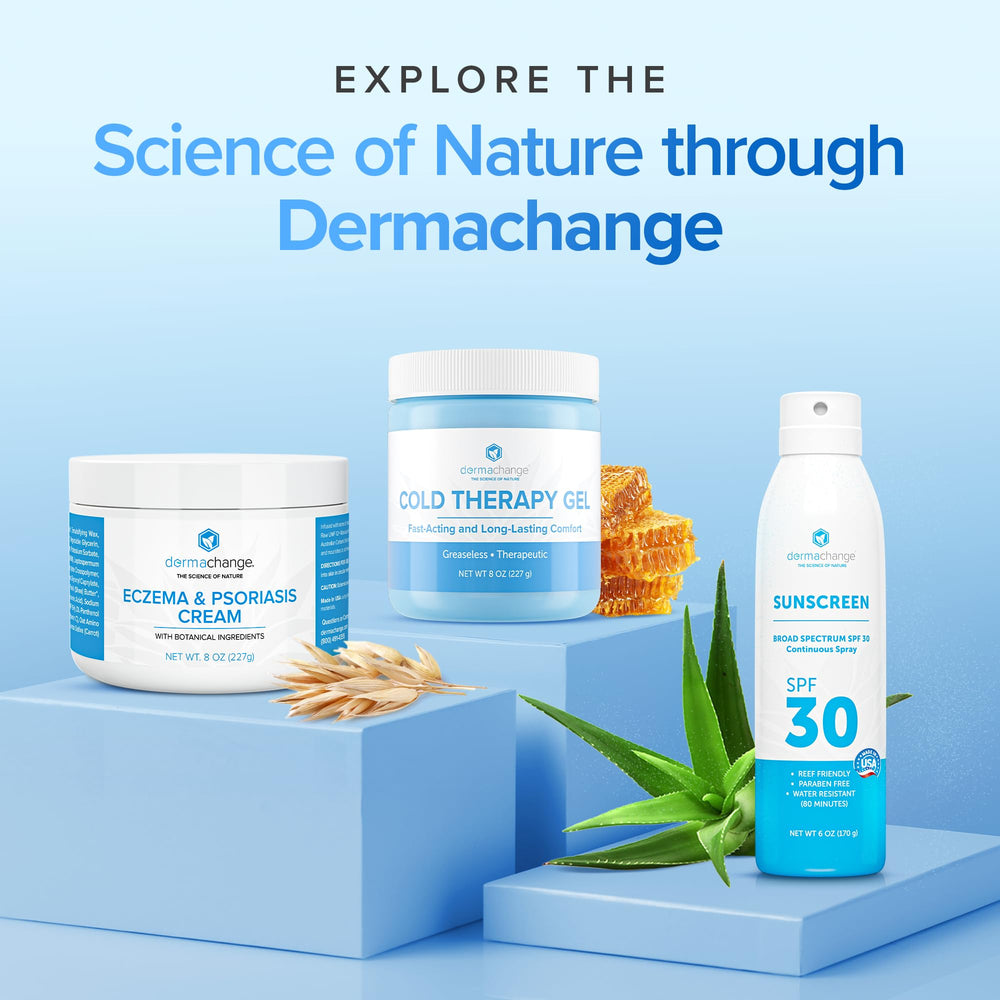 DermaChange haircare routine scene with shampoo and conditioner for everyday use.