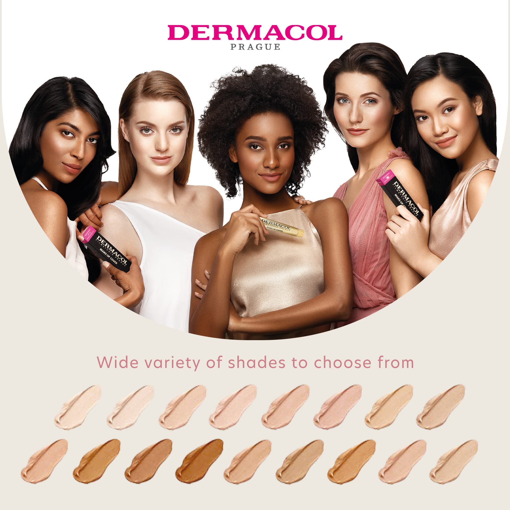 Dermacol 17-shade range info chart highlights diverse skin tones.