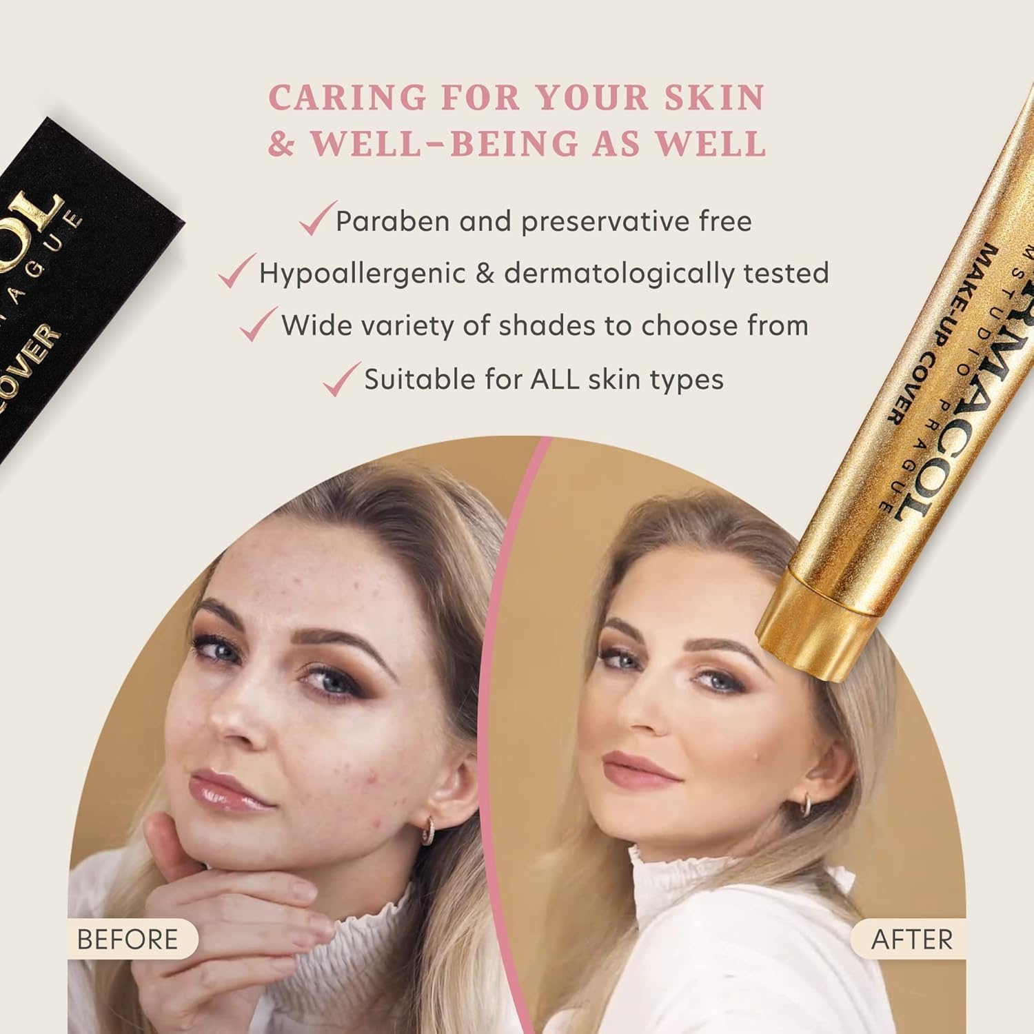 Dermacol 30g tube packaging highlighting travel-friendly full-coverage makeup.