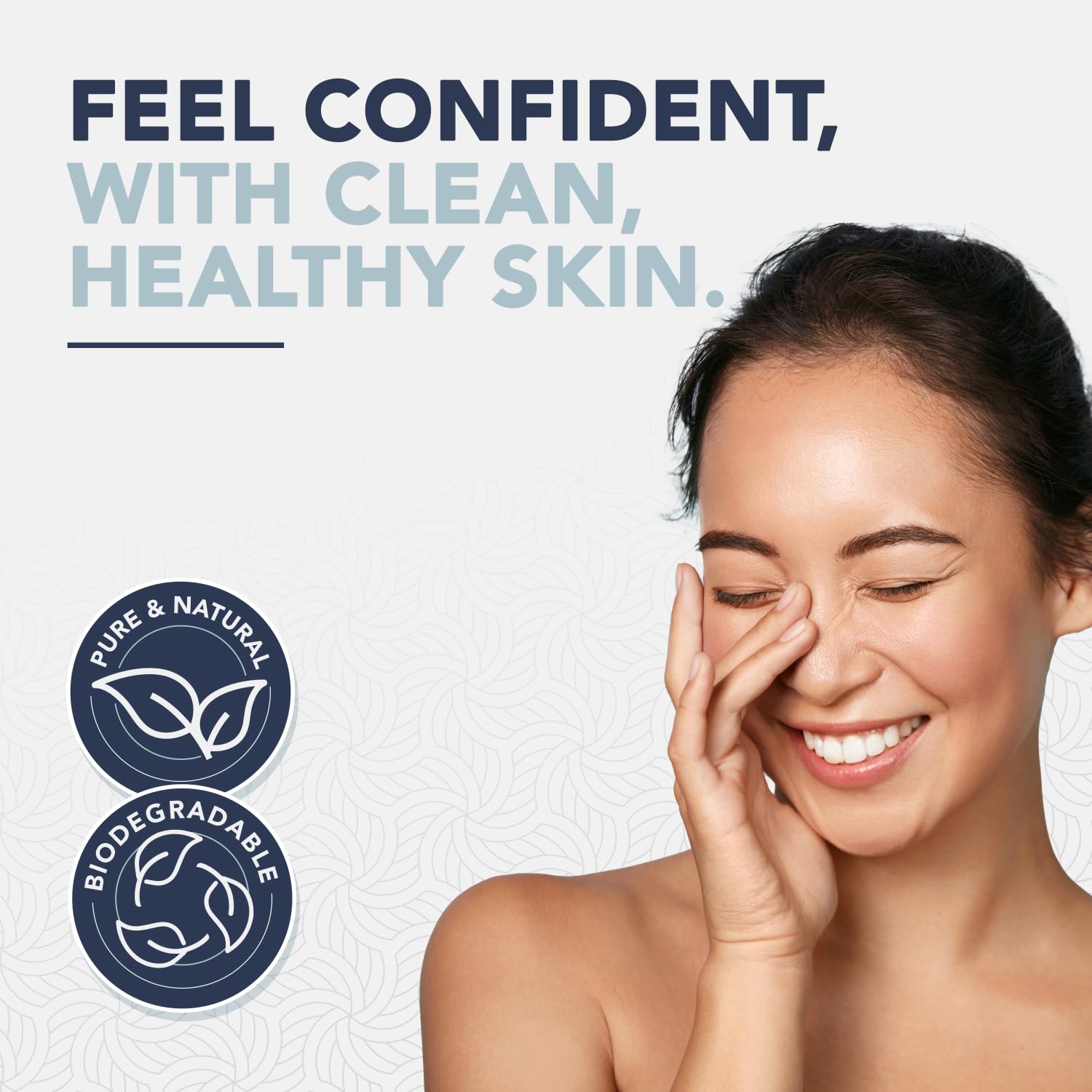 Dermacotton eco-friendly skincare routine image promotes gentle cleansing with biodegradable towels.
