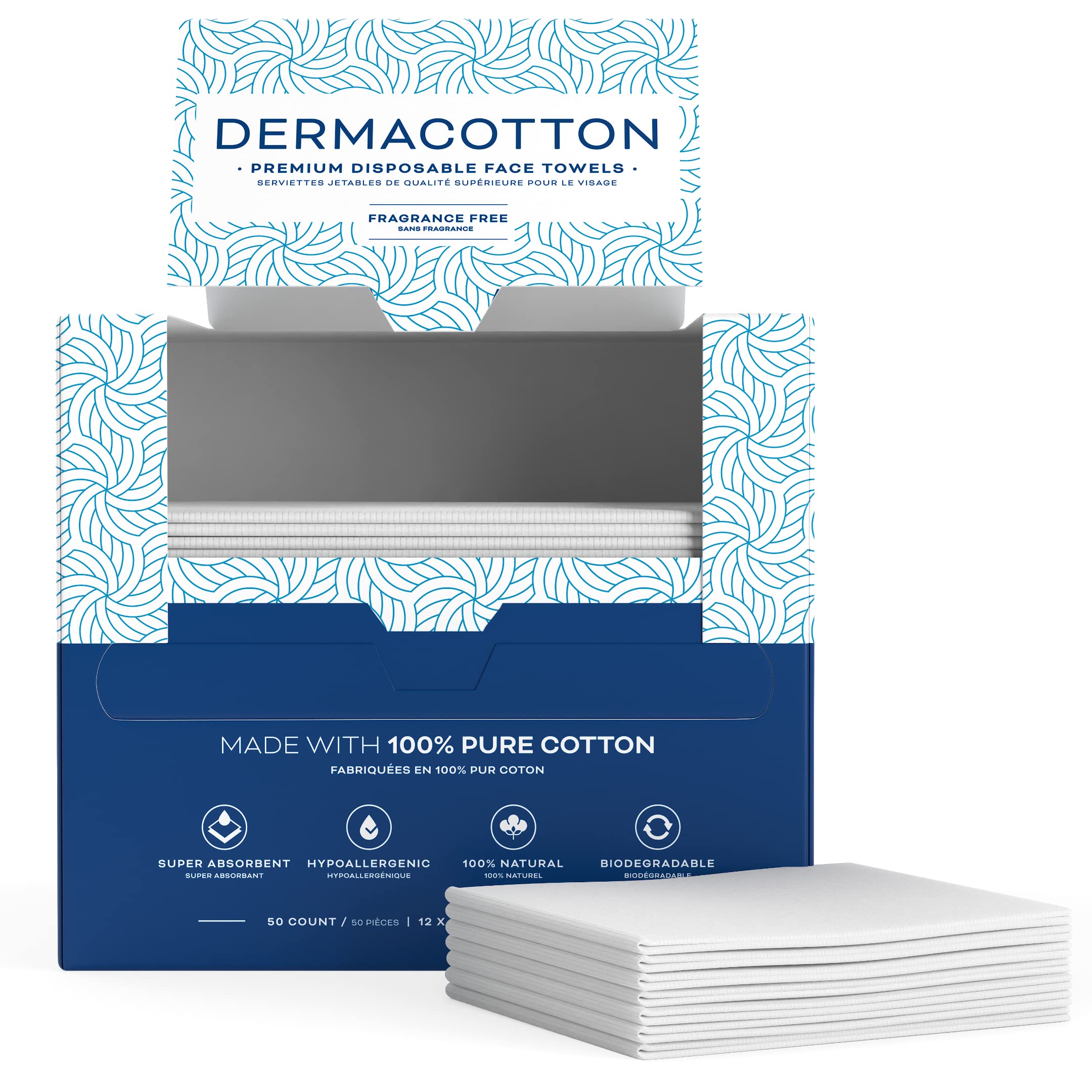 Dermacotton face washing routine close-up demonstrates cleansing with ultra-soft fibers.