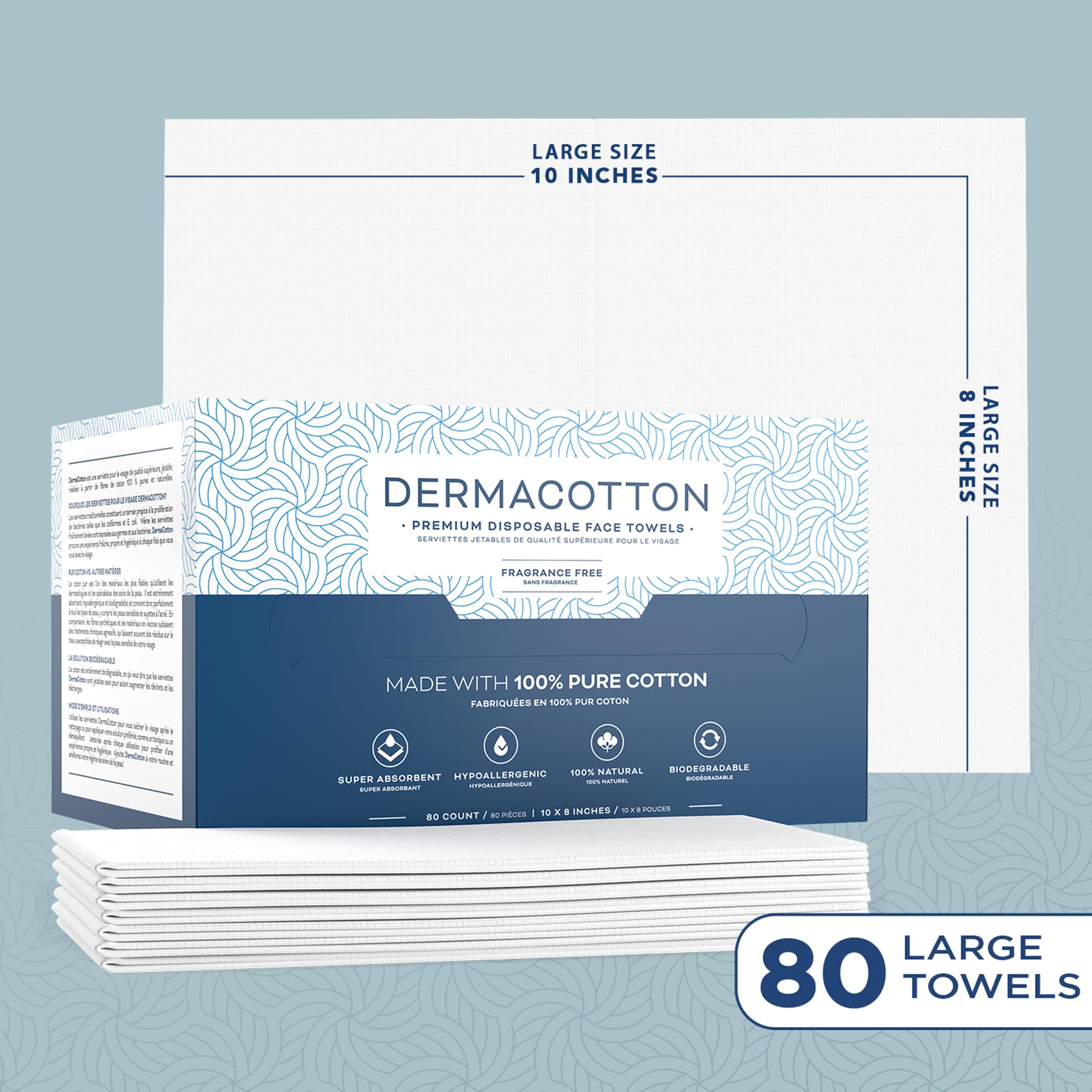 Dermacotton large soft disposable towels closeup for quick cleansing.