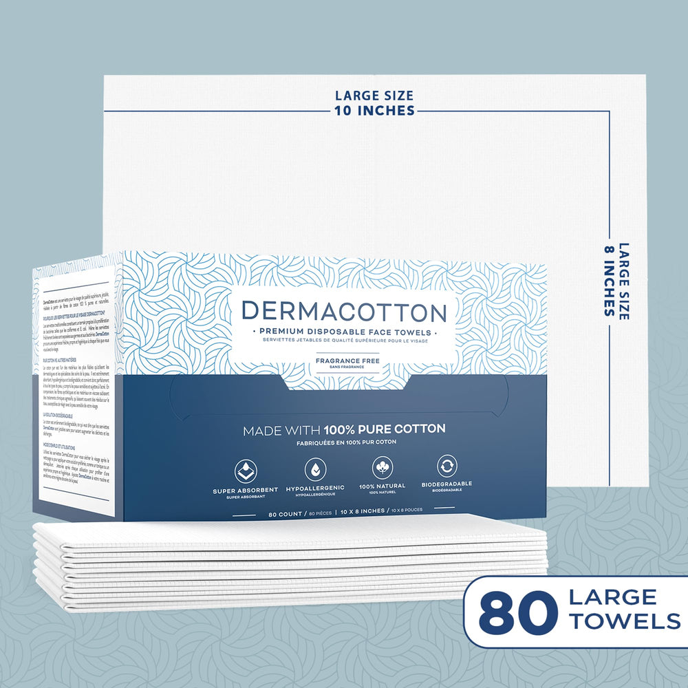 Dermacotton large soft disposable towels closeup for quick cleansing.