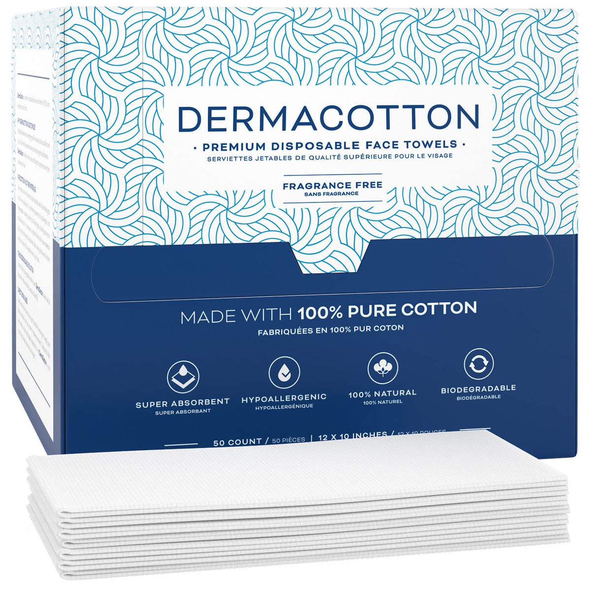 Dermacotton x-large face towels pack for clean, gentle cleansing morning and night.