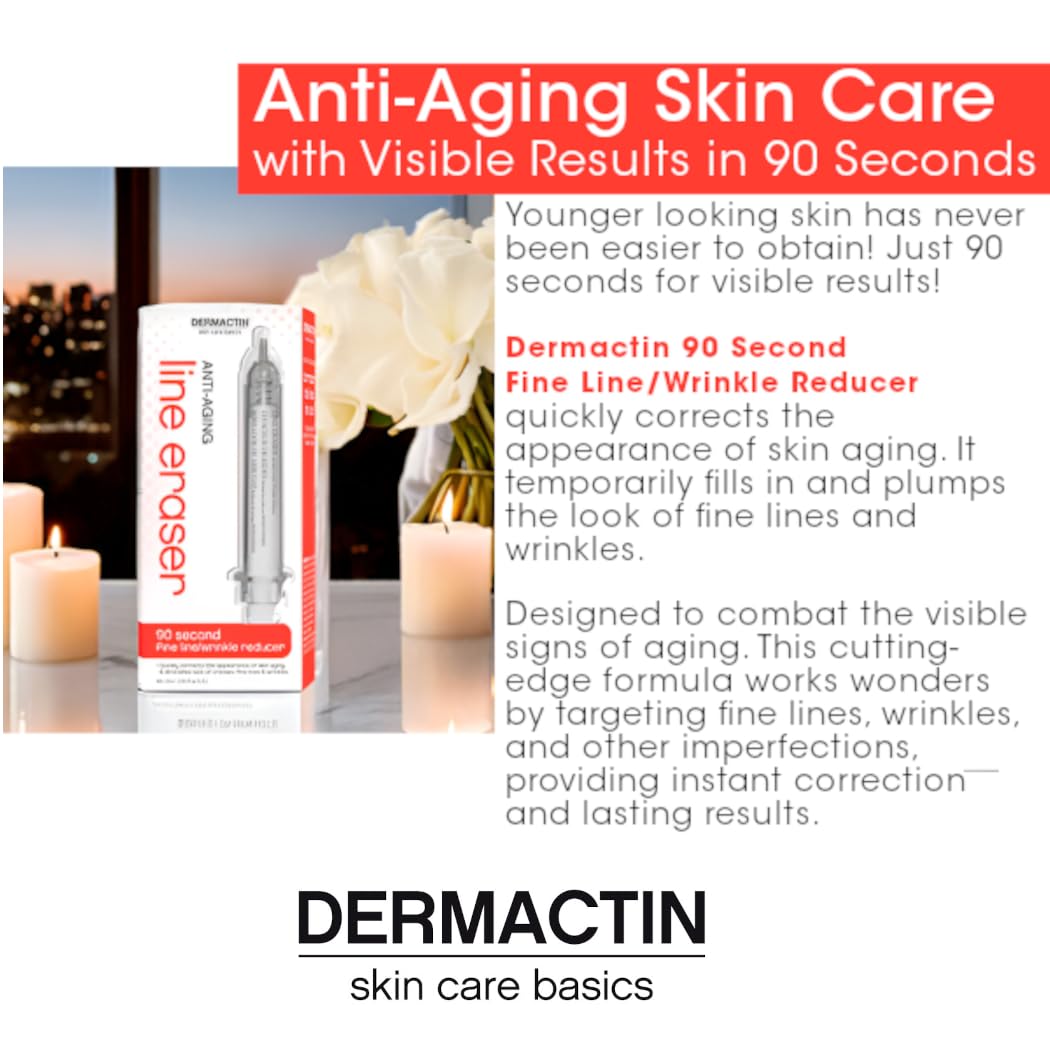 Dermactin 90 Second Line Eraser cap and tube highlight portable wrinkle smoother.