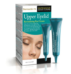 Dermactin Classic Upper Eyelid Revitalizing Eye Cream tube closeup demonstrates soothing, firming benefits.