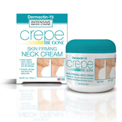 Dermactin Crepe Be Gone Neck Cream packaging shows a sleek jar for easy nightly use.