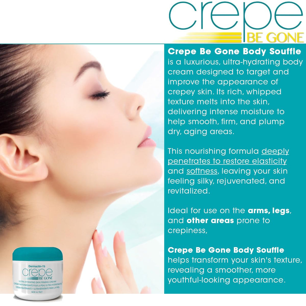 Dermactin Crepe Be Gone Body Souffle shows silky texture melting into dry areas.
