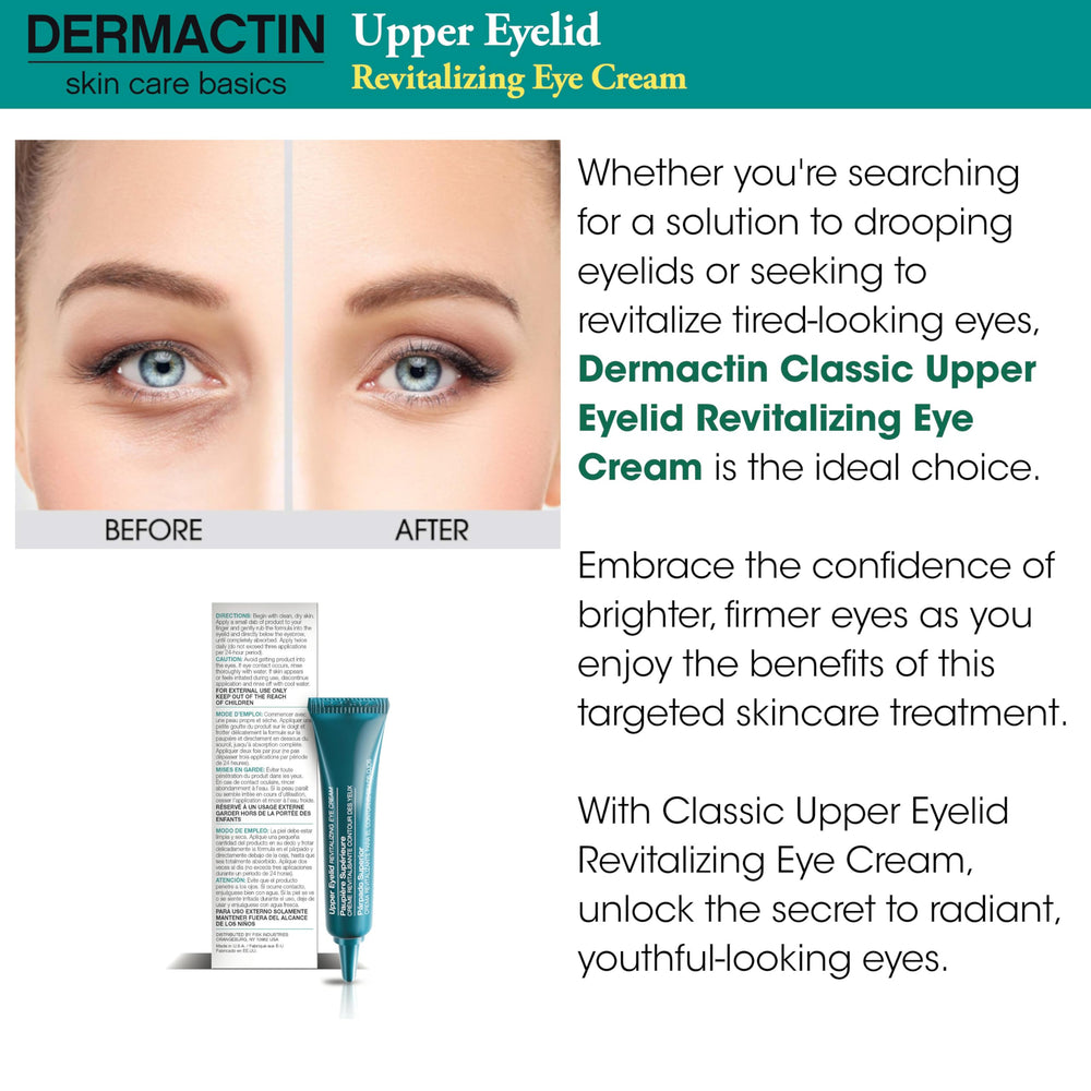 Dermactin eyelid-tightening-cream in use image suggests quick absorption and lifting effect.
