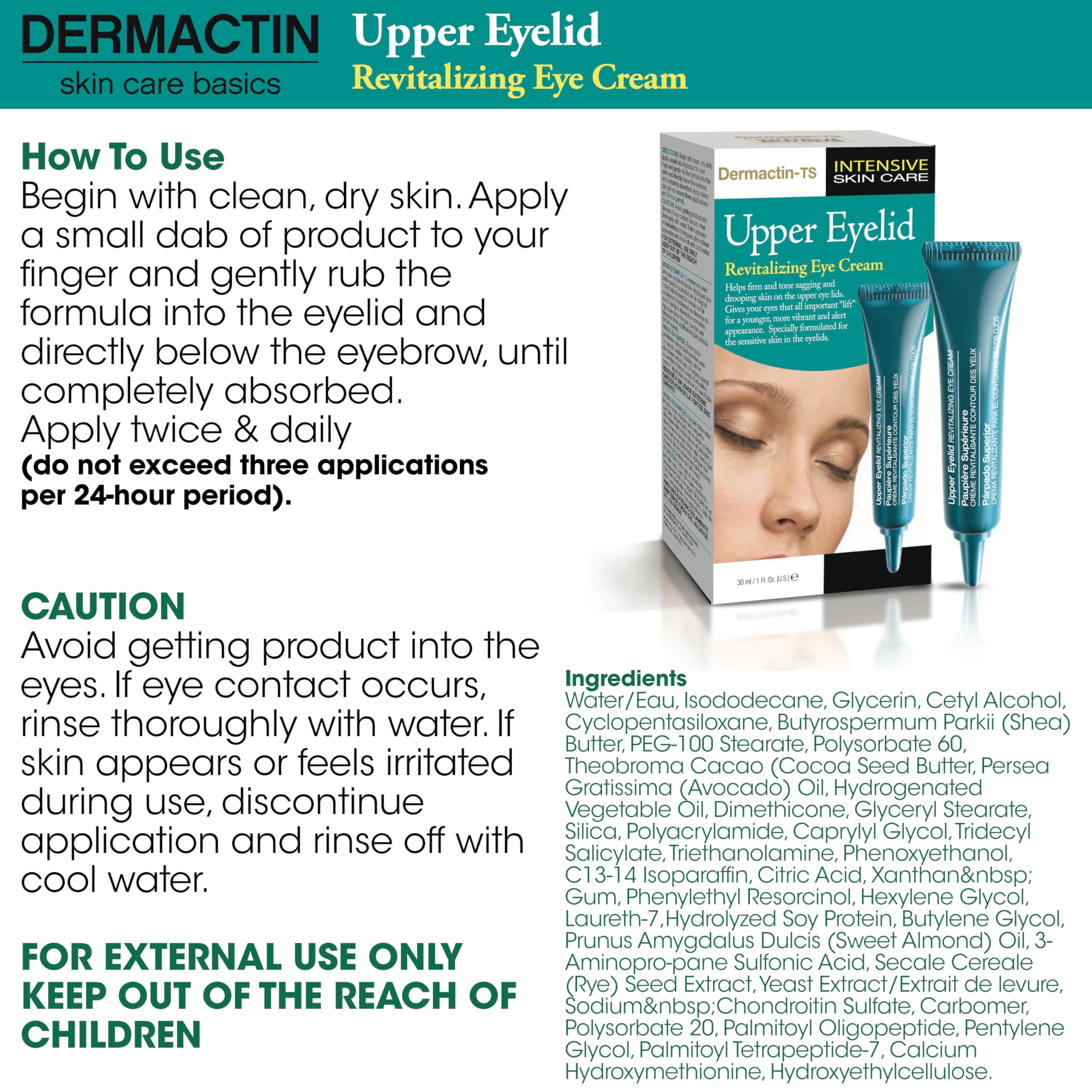 Dermactin revitalized eye area closeup captures brighter, more awake-looking appearance.