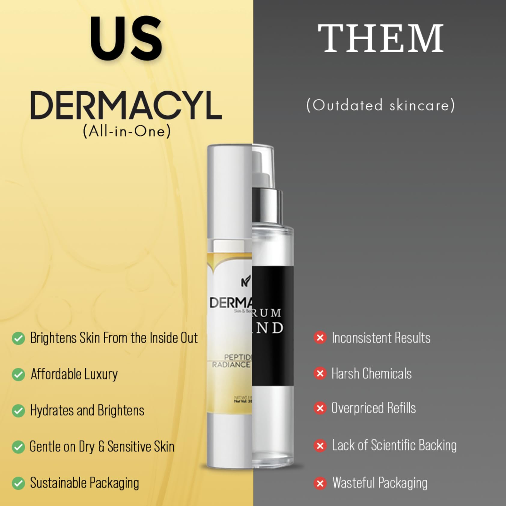 Dermacyl peptide serum hydration closeup showing smooth texture