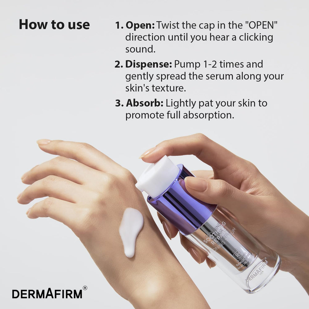 Dermafirm sensitive-skin packaging—paraben-free, hypoallergenic formula ready for daily use.