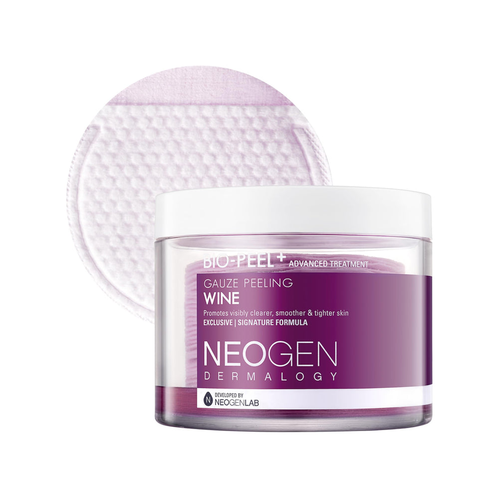 DERMALOGY by NEOGENLAB Bio-Peel Gauze Wine Pad packaging shows at-home exfoliation for smoother skin.
