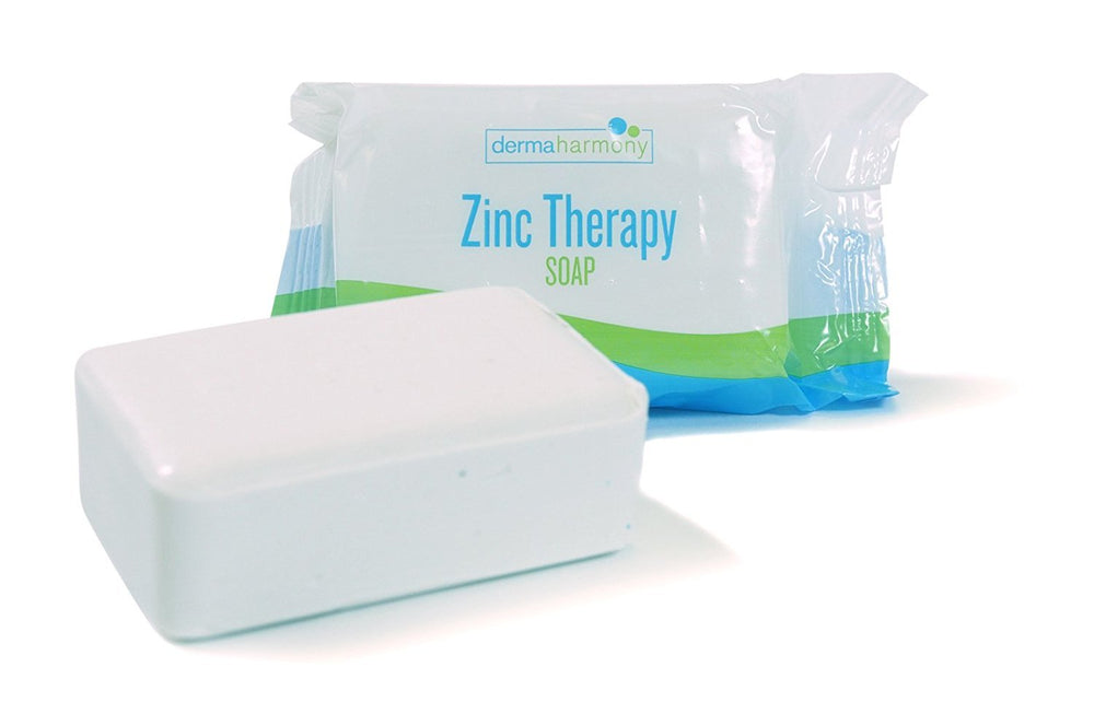DermaHarmony Pyrithione Zinc Therapy Bar on-skin offers soothing cleansing for irritated areas