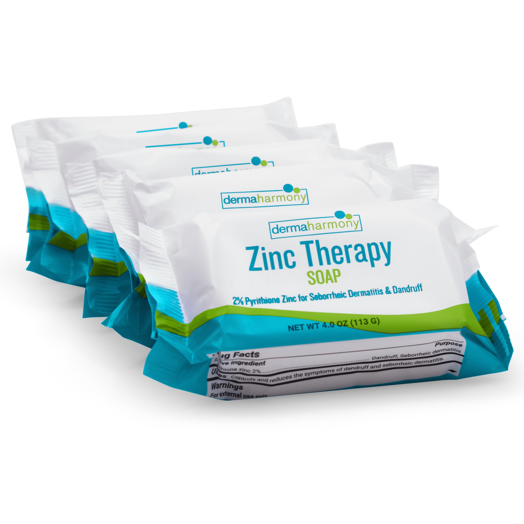 Dermaharmony 2% ZnP bar soap pack, 4 oz each, ideal for daily SD and dandruff care