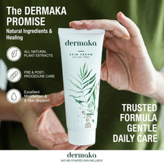 Dermaka arnica cream bottle showcases soothing post-application relief and customization for sensitive skin