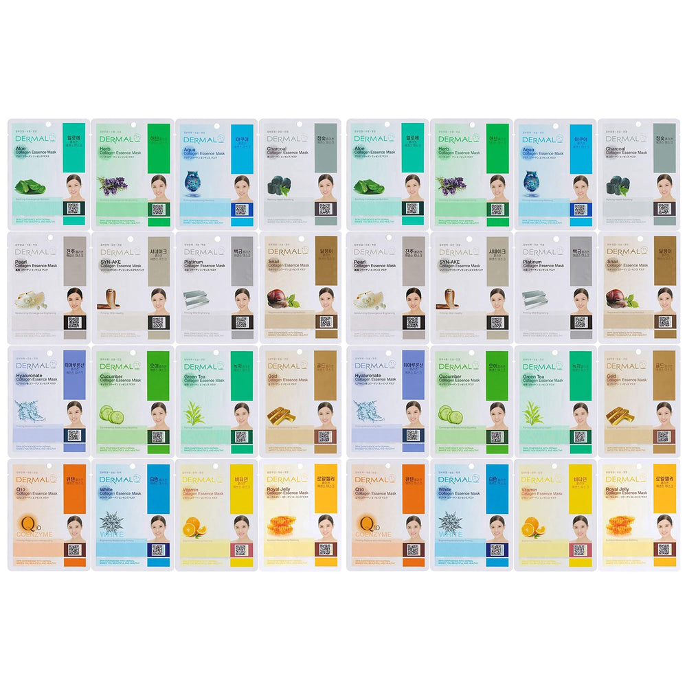 DERMAL 32-Combo Pack box shows premium Korean sheet masks for daily hydration.