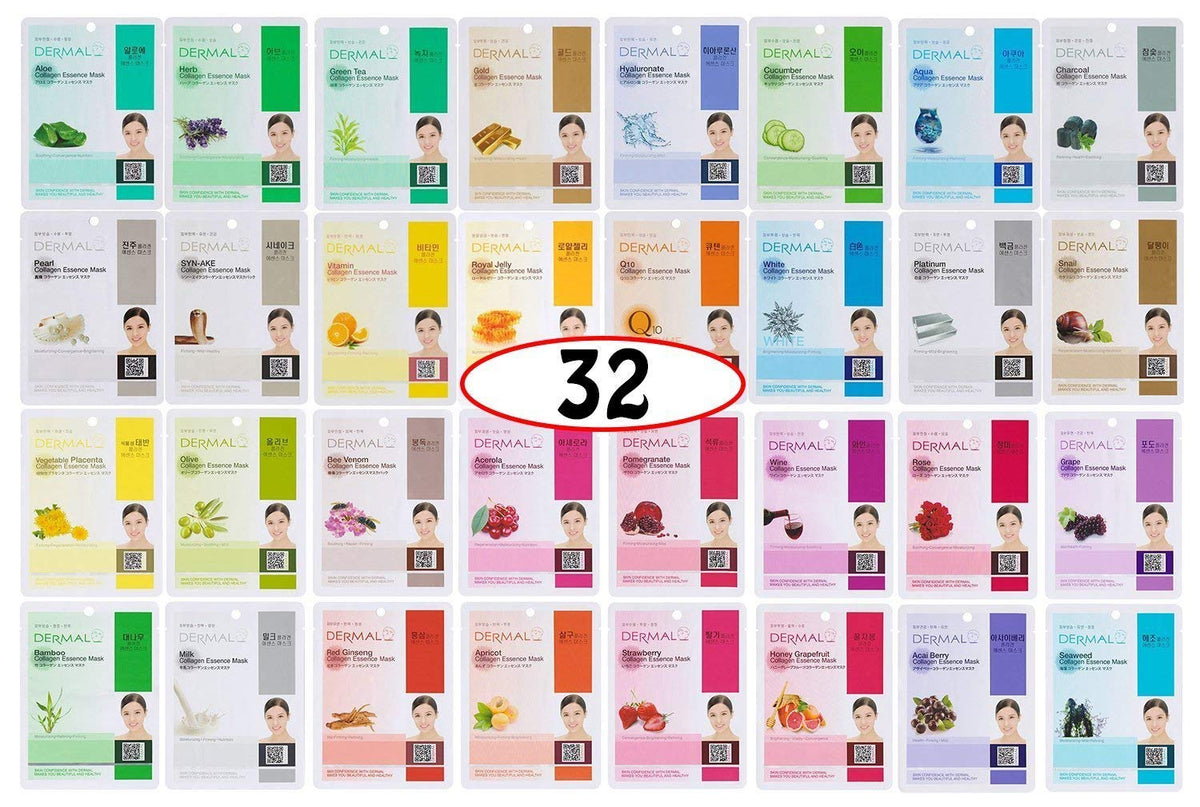 DERMAL Korean collagen face mask pack cover for hydrating, soothing skin care routines.