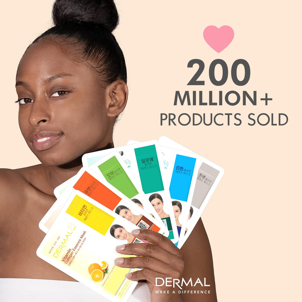 DERMAL Korean collagen face mask sheet closeup showing smooth serum texture for all skin types.