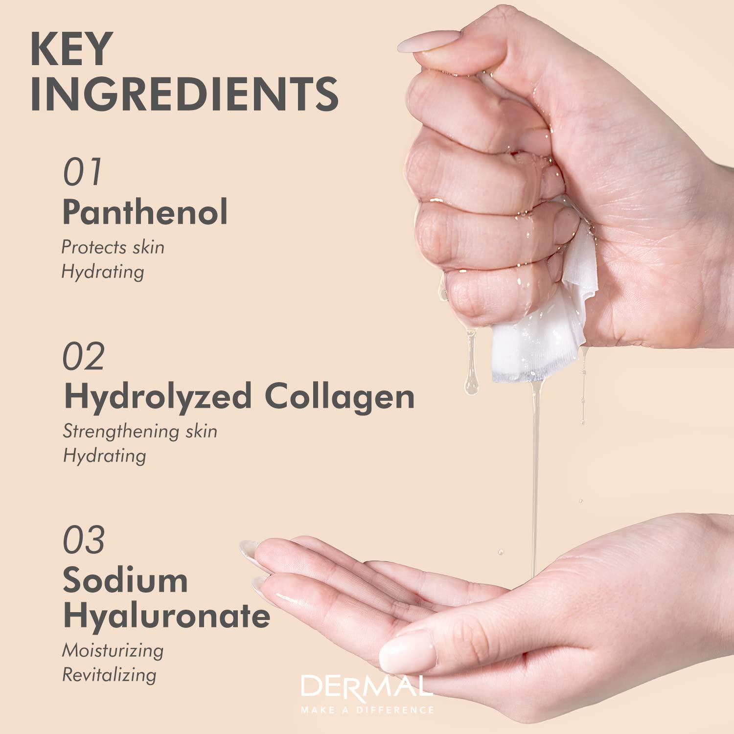 DERMAL Korean collagen face mask skin radiance illustration suggests a brighter, balanced complexion.