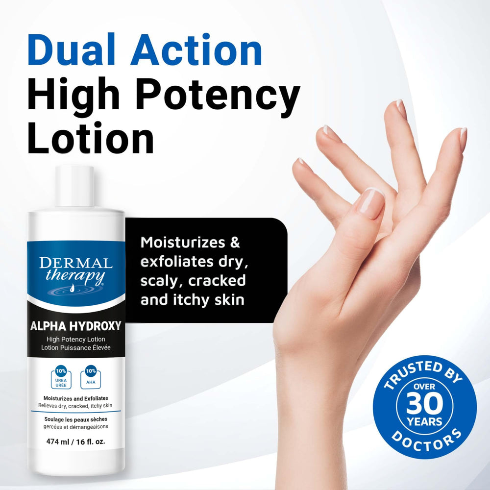 Dermal Therapy Alpha Hydroxy Lotion on rough dry skin highlights smoothing action.