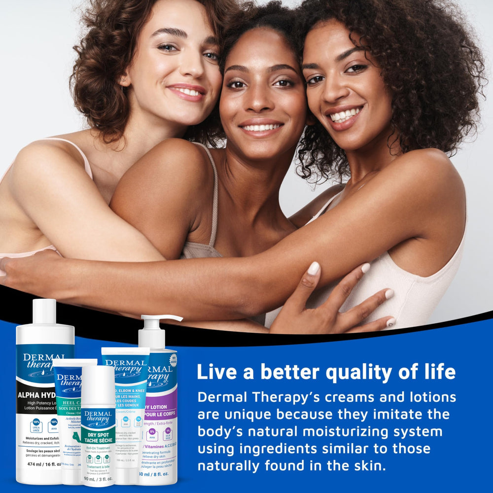 Dermal Therapy Alpha Hydroxy Lotion soft skin shot emphasizes velvety finish.