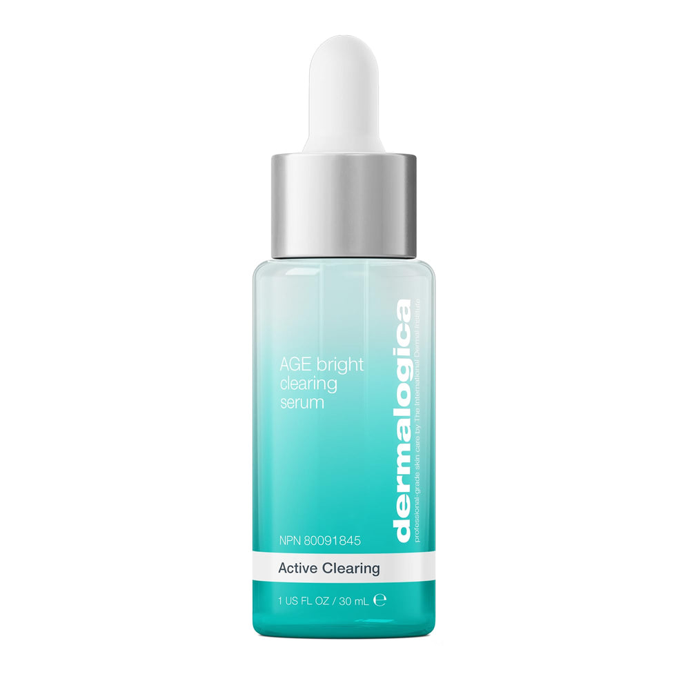 Dermalogica Age Bright Clearing Serum bottle hints at clearer, brighter skin.
