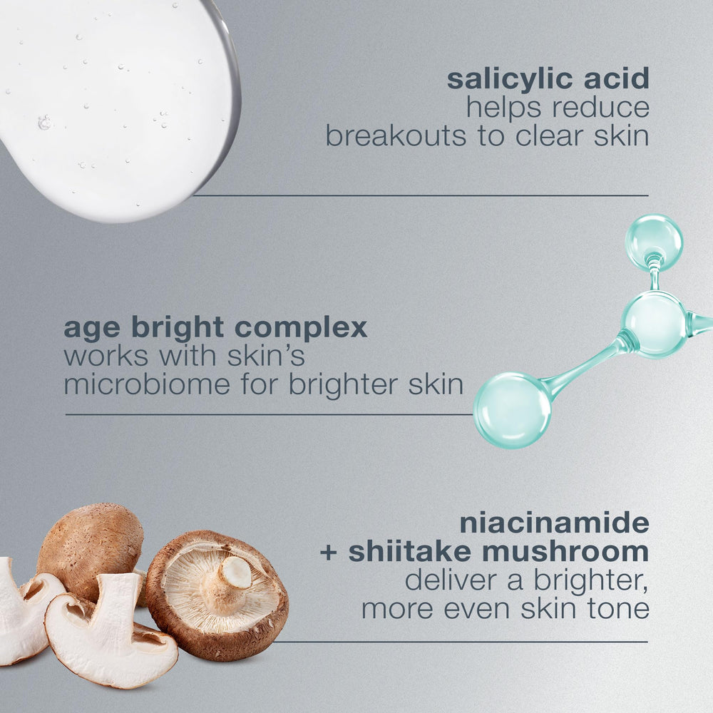 Dermalogica Age Bright Clearing Serum ingredient close-up highlights White Shiitake benefits.